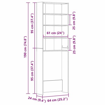 vidaXL Ντουλάπα Πλυντηρίου Μαύρη Οξυά 64 x 24 x 190 εκ