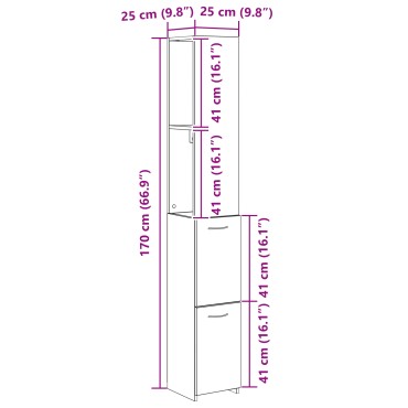 vidaXL Ντουλάπα Μπάνιου Μαύρη Δρυς 25x25x170cm από Επεξεργασμένο Ξύλο