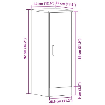 vidaXL Μαύρη Ντουλάπα Για Παπούτσια από Δρυς 32x35x92 cm Με Επεξεργασμένο Ξύλο