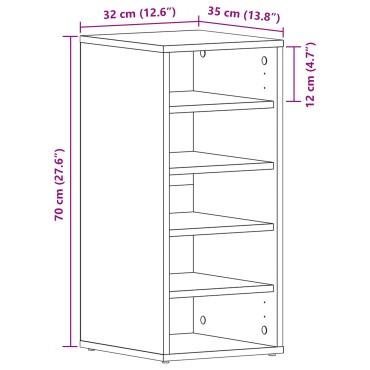 vidaXL Ντουλάπα Παπουτσιών Μαύρη Δρυς 32x35x70cm Επεξεργασμένο Ξύλο