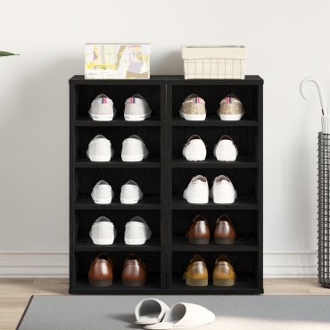 vidaXL Ντουλάπα Παπουτσιών 2 τεμ Μαύρη Δρυς 32x35x70cm Επεξεργασμένο Ξύλο