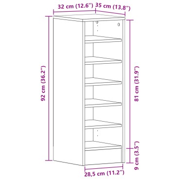 vidaXL Παπουτσοθήκη Μαύρη Δρυς 31,5x35x90cm Κατασκευασμένη από Ξύλο