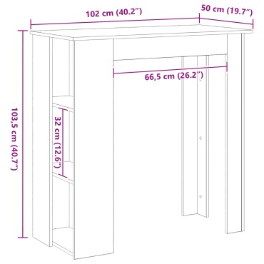 vidaXL Τραπέζι μπαρ με ράφι - Μαύρη βελανιδιά, 102x50x103.5 cm Κατασκευασμένο από μηχανικά ξύλα 1 τεμ.