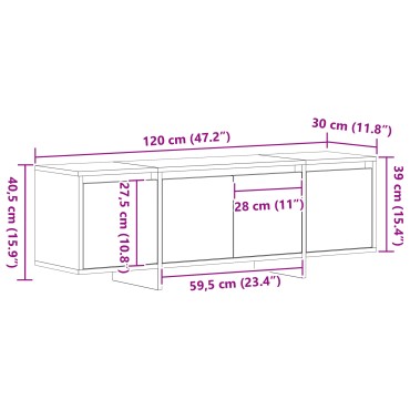 vidaXL Ντουλάπα τηλεόρασης Μαύρο Δρυς 120x30x40,5cm Ξύλο επεξεργασμένο