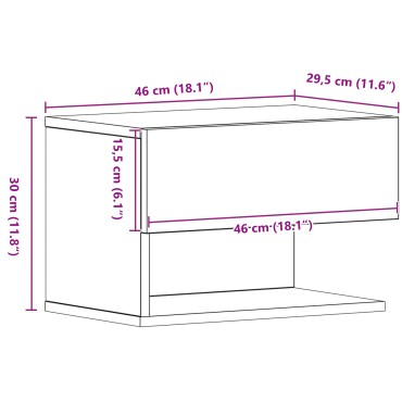 vidaXL Κρεμαστό Κομοδίνο Μαύρο Δρυς 46x29.5x30 cm 1 τεμ.