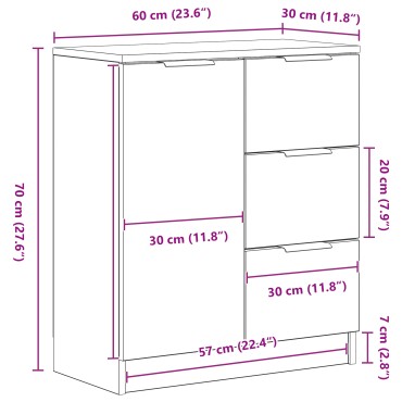 vidaXL Μαύρος Διπλωμένος Μπουφές 60x30x70cm Κατασκευασμένος από Επεξεργασμένο Ξύλο 1 τεμ.