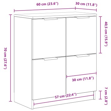 vidaXL Μαύρος Δρυς Μπουφές - 60x30x70cm - Κατασκευασμένος από Επεξεργασμένο Ξύλο 1 τεμ.