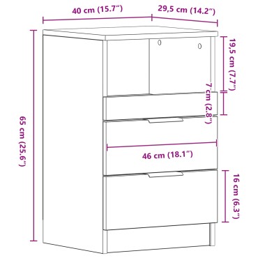 vidaXL Κομοδίνο Μαύρη Οξυά 40x35x65cm Επεξεργασμένο Ξύλο 1 τεμ.