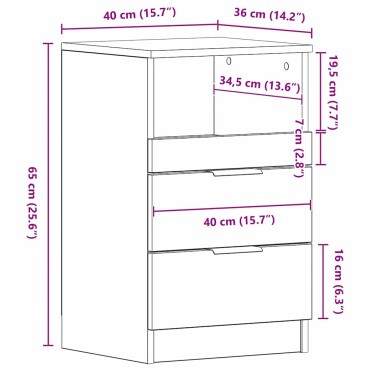 vidaXL Κομοδίνο Μαύρη Οξυά 40x35x65cm Επεξεργασμένο Ξύλο 1 τεμ.