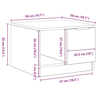 vidaXL Τραπέζι καφέ Μαύρο Δρυς 50x50x36cm Επεξεργασμένου Ξύλου 1 τεμ.