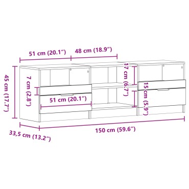 vidaXL Ντουλάπα τηλεόρασης Μαύρο Δρυς 150x33,5x45cm Επεξεργασμένο ξύλο