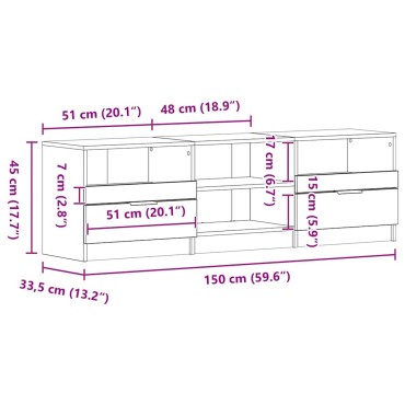 vidaXL Ντουλάπι TV 150x33,5x45cm Μαύρη Οξυά Επεξεργασμένο Ξύλο
