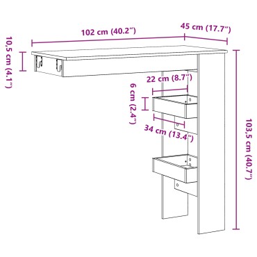 vidaXL Τραπέζι Μπαρ Τοίχου 102x45x103,5cm Επεξεργασμένο Ξύλο 1 τεμ.