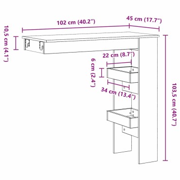 vidaXL Τραπέζι Μπαρ Τοίχου 102x45x103,5cm Επεξεργασμένο Ξύλο 1 τεμ.