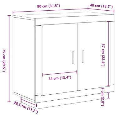 vidaXL Ντουλάπα Μαύρο Δρύς 80x40x75cm Επεξεργασμένο Ξύλο 1 τεμ.