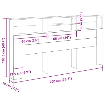 vidaXL Μαύρο Καθιστικό Κεφαλάρι Ντουλάπα, 200x19x103.5 cm Επεξεργασμένο Ξύλο