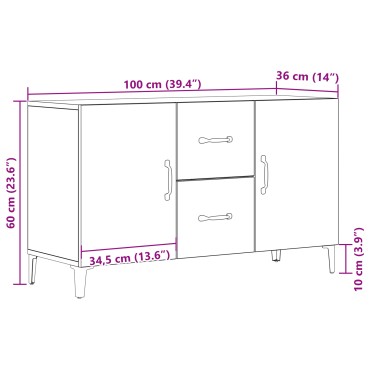 vidaXL Μαύρος Δρύινος Μπουφές - 100x36x60cm - Κατασκευασμένος από Μηχανικά Ξύλα 1 τεμ.