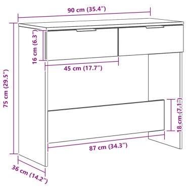 vidaXL Τραπέζι κονσόλας Μαύρη Οξυά 30x36x75cm Επεξεργασμένο Ξύλο 1 τεμ.