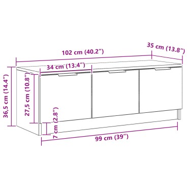 vidaXL Ντουλάπι TV 102x35x36,5cm Μαύρη Οξυά Επεξεργασμένο Ξύλο
