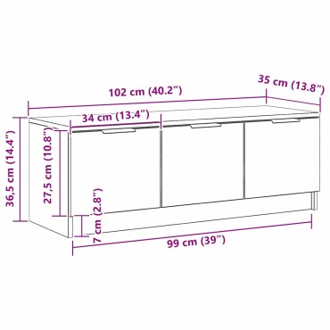 vidaXL Ντουλάπι TV 102x35x36,5cm Μαύρη Οξυά Επεξεργασμένο Ξύλο
