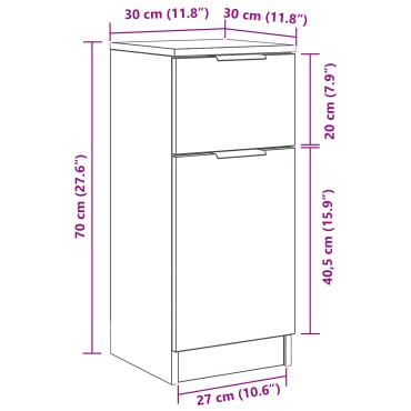 vidaXL Μπουφές Μαύρο Δρυς 30x30x70cm Επεξεργασμένο ξύλο 1 τεμ.
