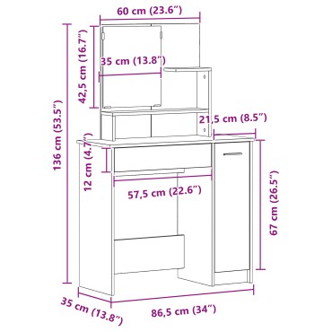 vidaXL Μαύρο Τραπεζάκι με Καθρέφτη - 86,5x35x136 εκ