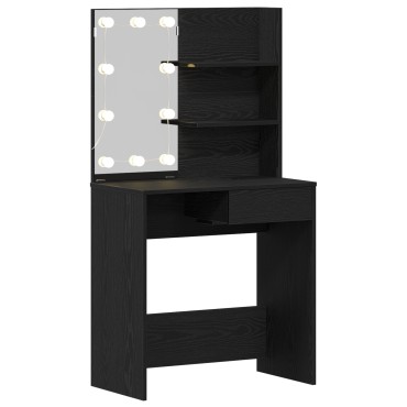vidaXL LED Τραπέζι Μακιγιάζ σε Μαύρη Βελανιδιά - 71x40x141 cm από Επεξεργασμένο Ξύλο