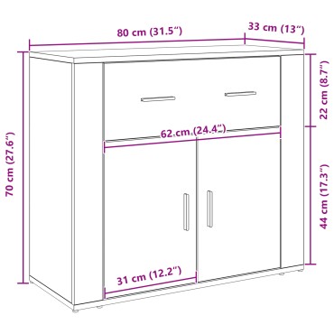 vidaXL Μπουφές Μαύρη Βαλανιδιά 80x33x70cm Επεξεργασμένο ξύλο 1 τεμ.