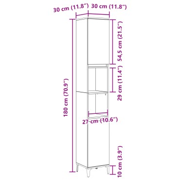 vidaXL Ντουλάπα Μπάνιου Μαύρη Δρυς 30x30x190cm Επεξεργασμένο Ξύλο 1 τεμ.