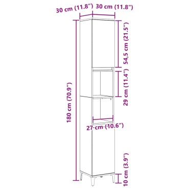 vidaXL Ντουλάπι Μπάνιου Μαύρη Οξυά 30x30x190cm Επεξεργασμένο Ξύλο 1 τεμ.
