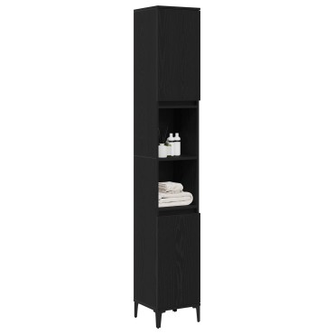 vidaXL Ντουλάπα Μπάνιου Μαύρη Δρυς 30x30x190cm Επεξεργασμένο Ξύλο 1 τεμ.