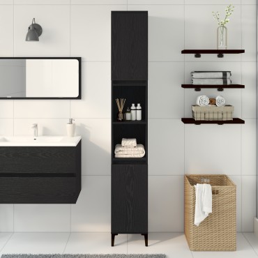 vidaXL Ντουλάπα Μπάνιου Μαύρη Δρυς 30x30x190cm Επεξεργασμένο Ξύλο 1 τεμ.