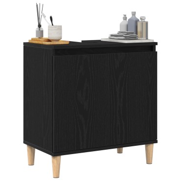 vidaXL Ντουλάπι Νιπτήρα Μαύρο Δρυς 58x33x60cm Επεξεργασμένο Ξύλο 1 τεμ.