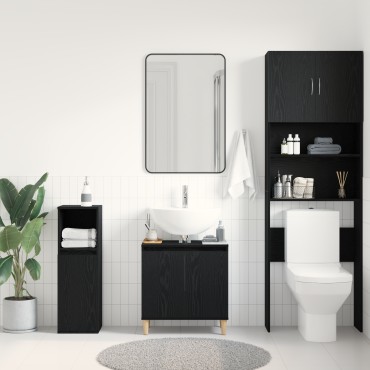 vidaXL Ντουλάπι Νιπτήρα Μαύρο Δρυς 58x33x60cm Επεξεργασμένο Ξύλο 1 τεμ.