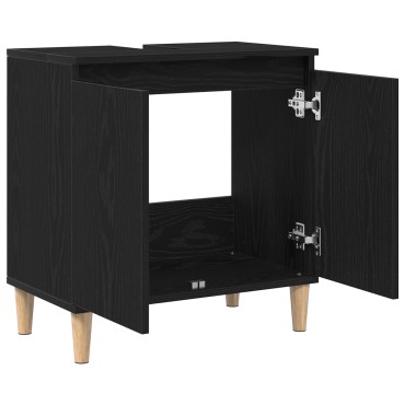 vidaXL Ντουλάπι Νιπτήρα Μαύρο Δρυς 58x33x60cm Επεξεργασμένο Ξύλο 1 τεμ.