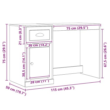 vidaXL Γραφείο Μαύρη Οξυά 50x115x75cm Επεξεργασμένο Ξύλο 1 τεμ.