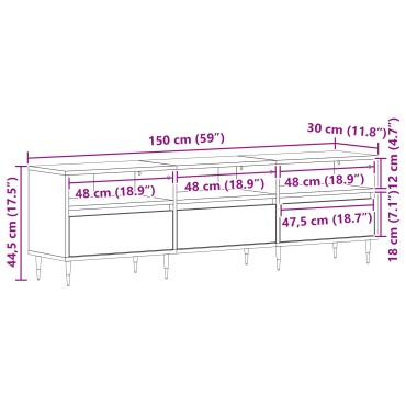 vidaXL Ντουλάπα τηλεόρασης Μαύρο Δρυς 150x30x44,5cm Κατασκευασμένο ξύλο