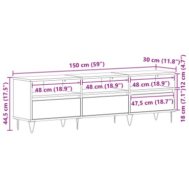 vidaXL Ντουλάπι Τηλεόρασης Μαύρο Δρυς 150x30x44,5cm Επεξεργασμένο Ξύλο