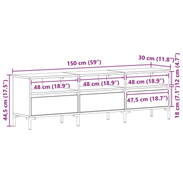 vidaXL Ντουλάπι Τηλεόρασης Μαύρη Δρυς 150x30x44,5cm Επεξεργασμένο Ξύλο