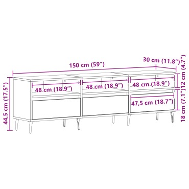 vidaXL Ντουλάπα τηλεόρασης Μαύρο Δρυς 150x30x44,5cm Επεξεργασμένο ξύλο