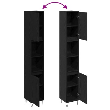 vidaXL Ντουλάπα Μπάνιου Μαύρη Δρυς 30x30x190cm Κατασκευασμένο Ξύλο