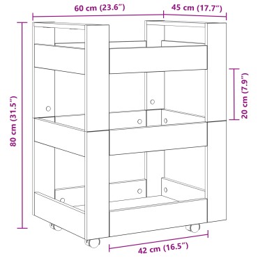 vidaXL Καρότσι Κουζίνας Artisan Oak 60x45x80cm Επεξεργασμένο Ξύλο 1 τεμ.