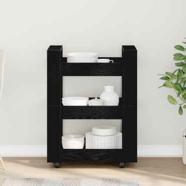 vidaXL Καρότσι Κουζίνας Μαύρη Οξυά 60x45x80cm Επεξεργασμένο Ξύλο 1 τεμ.