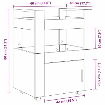 vidaXL Καρότσι Κουζίνας Μαύρη δρυς 60x45x80cm Επεξεργασμένο Ξύλο 1 τεμ.
