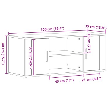 vidaXL Κονσόλα Τηλεόρασης Μαύρο Δρυς 100x35x40cm Επεξεργασμένο Ξύλο