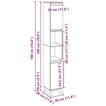 αρμόδιος νιπτήρας μπάνιου vidaXL Μαύρο Δρυς 30x30x190cm Επεξεργασμένο ξύλο