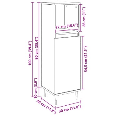 vidaXL Ντουλάπα Μπάνιου Μαύρη Δρυς 30x30x100cm Σύνθετο Ξύλο