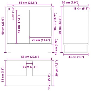 vidaXL Νιπτήρας Μπάνιου Μαύρο Δρυς 58x33x60cm Επεξεργασμένο ξύλο