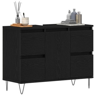 vidaXL Ντουλάπι Μπάνιου Μαύρη Δρυς 80x33x60cm Επεξεργασμένο Ξύλο