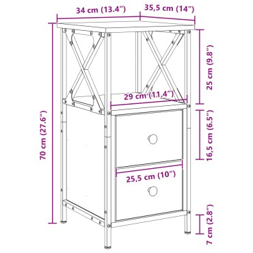 vidaXL Μαύρο Κομοδίνο από Δρύς 34x35,5x70cm 1 τεμ.